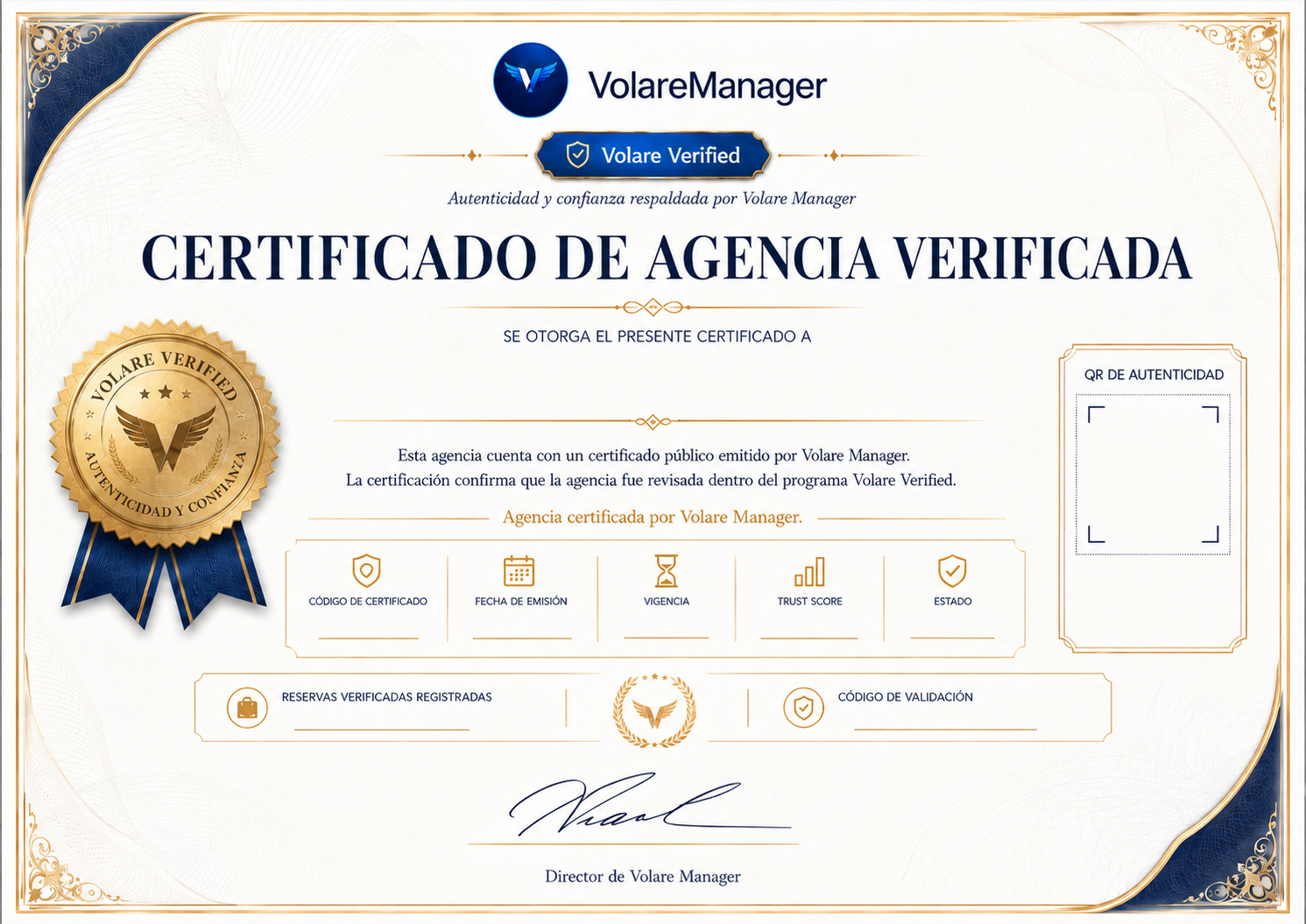 Volare Verified agency certificate